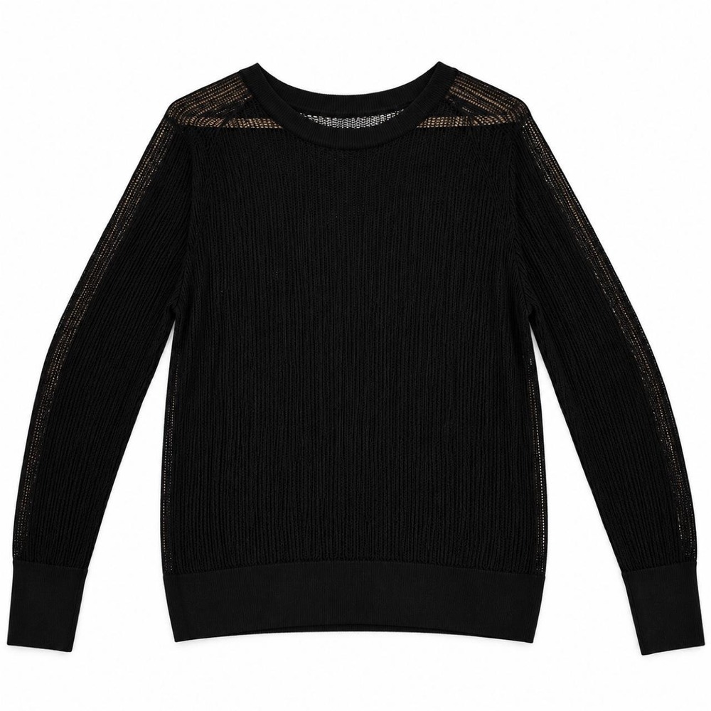 Zara 50th Anniversary Mesh Ribbed Long Sleeve Top Black XL Capsule Wardrobe